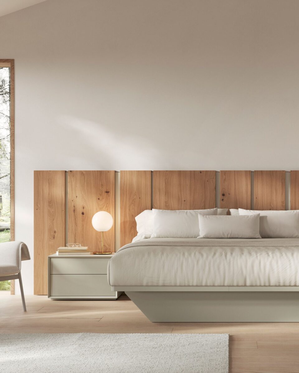 Cabezal Fit de Vive Muebles en dormitorio contemporáneo, con diseño minimalista y acabados personalizables.