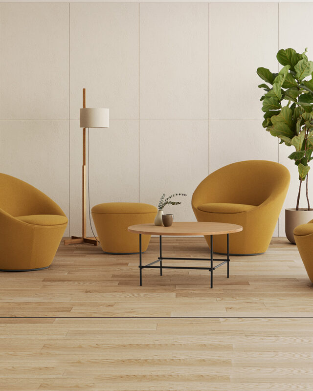 Colección WABAO de Inclass con sillón, butaca, puf y mesa auxiliar de diseño orgánico.