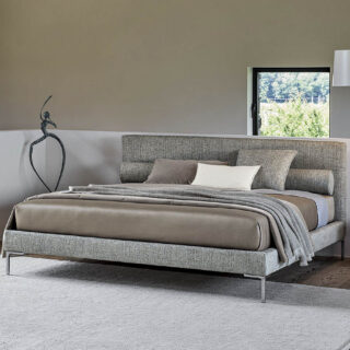 Cama Max de Twils tapizada, diseño de líneas sólidas y cabecero redondeado